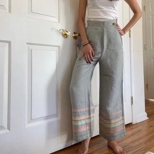 Mara Hoffman Wide Leg High Waisted Striped Linen Trousers sz XS / 25